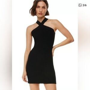 Sincerely Jules Ribbed Knit Criss Cross Halter Bodycon Dress Black Size Medium